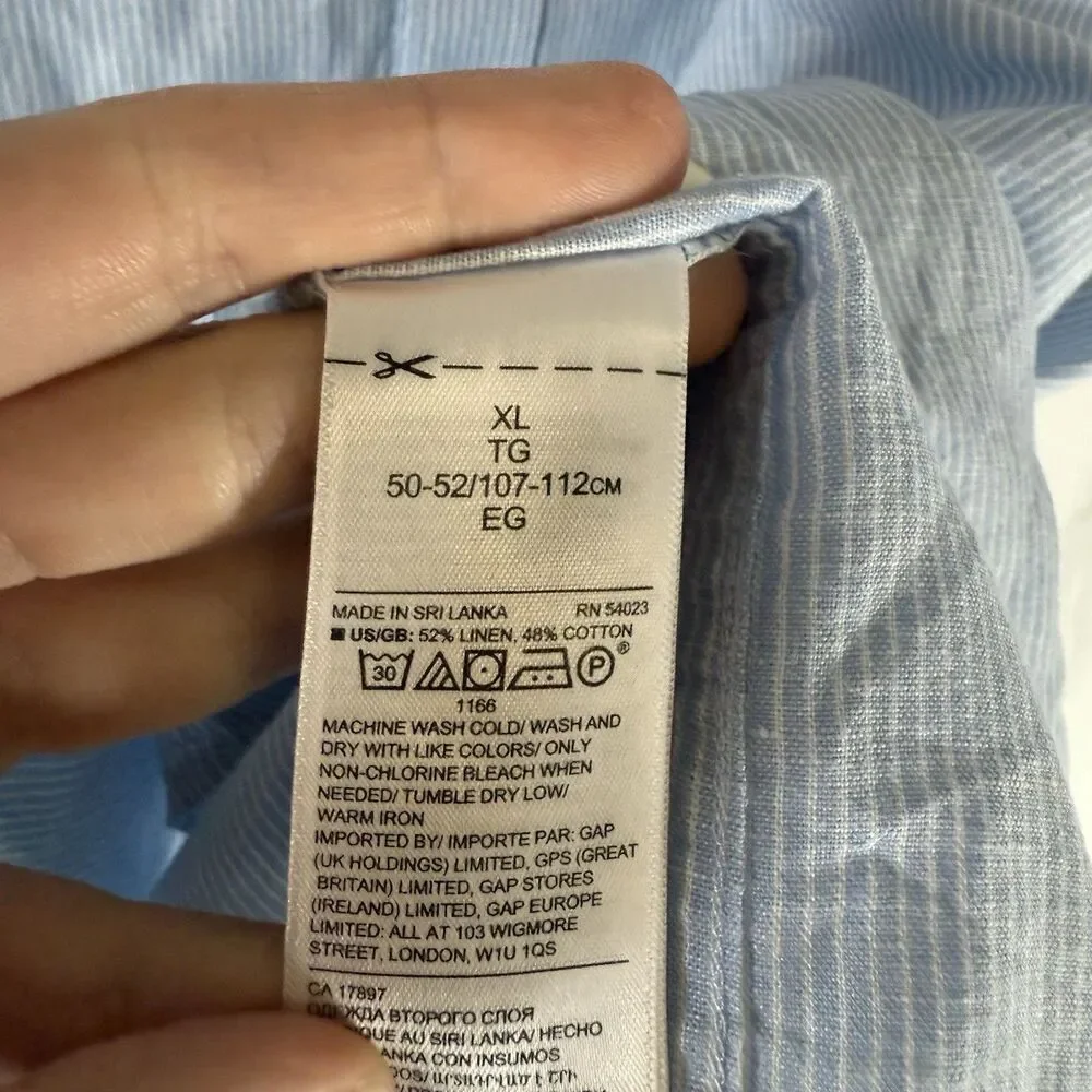 Banana Republic Linen Blend Shirt Men's XL Blue Striped Button Up Short Sleeve